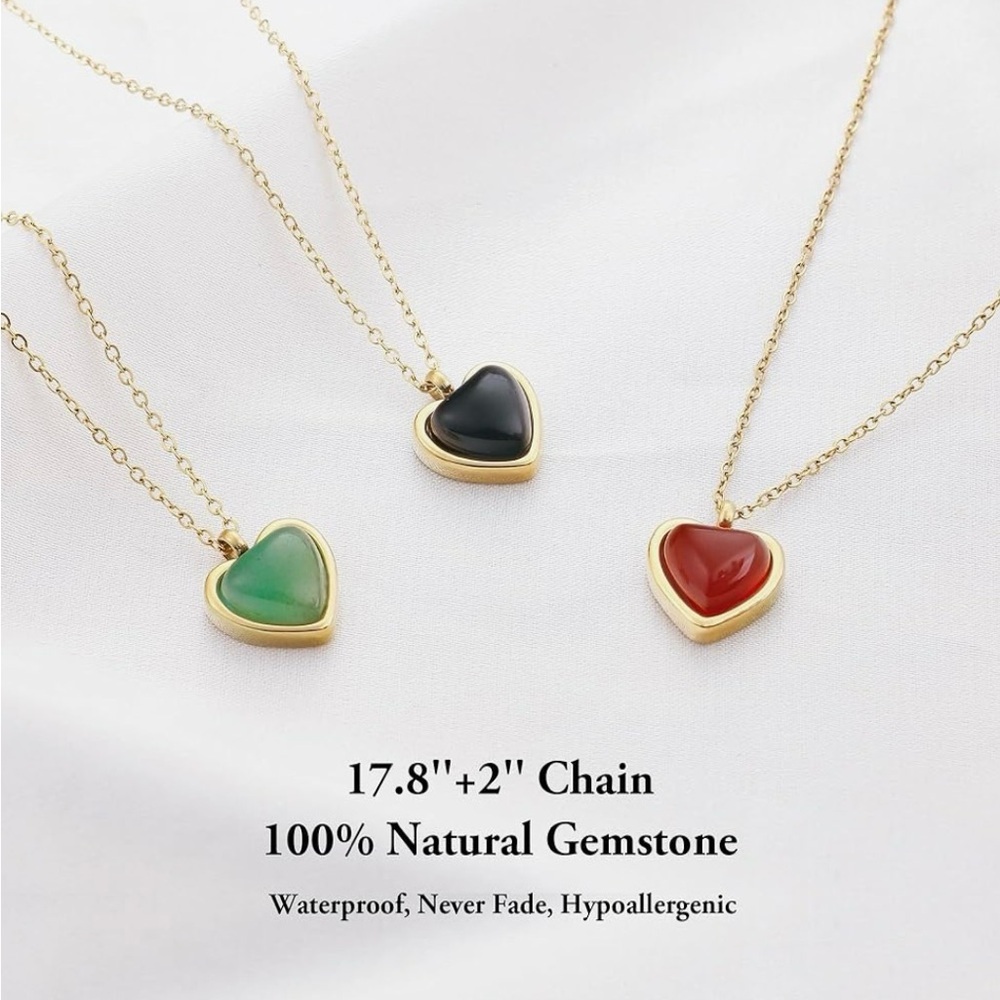 Red Carnelian Heart Pendant Necklace Gold Dainty Gemstone Jewelry - Picture 3 of 7